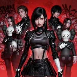 highly detailed portrait of a moody post - cyberpunk tifa lockhart, by atey ghaila, james gilleard, by joe fenton, by greg rutkowski, by greg tocchini, by kaws, by kate beaton, by kaethe butcher, 4 k resolution, nier : automata inspired, bravely default inspired, gradient red, black and white color scheme!!! ( ( graffiti tag wall background ) )