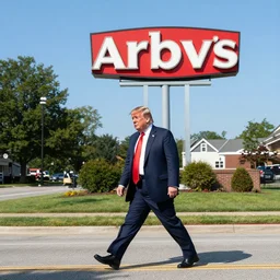 Donald Trump crossing the delaware there is an arbys sign in the background