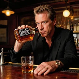 roger waters drinks jack daniels whiskey in a old 8 0 s chicago bar, realistic, hdr, clear image, hdd, dynamic lighting,