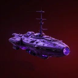 pirate space ship, purple glow, dark red and black background, futuristic, dramatic shadows, unreal engine, 8 k ultrarealistic