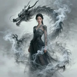 chen uen, pretty girl with dragon made out of smoke, surrealism, magical asia, symbolism, concept art