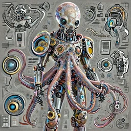 a digital art portrait of post apocalyptic robot octopus by Simon Stalenhag, mechanical octopus power armour character design, character sheet, 4k, ultra detail, volumetric lighting, unreal engine, octane render