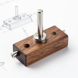 technical drawing for a toggle switch made on a piece of walnut wood with stainless steel rod