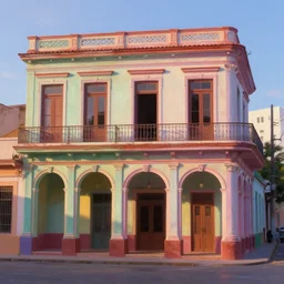 beautiful painting of cuban houses and storefront without characters, colonial architecture, intricate and smooth colors, front view, colorful octane render, beautiful dawn light, cinematic composition, art style by pixar and michal sawtyruk
