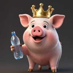 pig working out wearing a gold crown as a Muppet holding a water bottle 8k