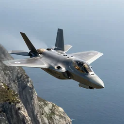 an F-35 flying low over preikestolen