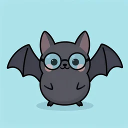 cute and simple illustration of an adorable bat wearing glasses, friendly