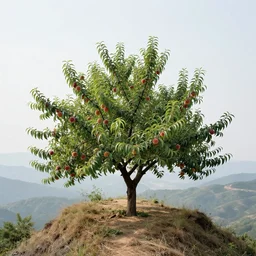 a peach tree full of peaches on a mountain ridge by nicolas delort