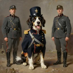 dog dressed as a veteran colonel of the first world war german army, highly detailed painting by gaston bussiere, craig mullins, j. c. leyendecker