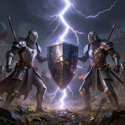 powerful lightning - shield inbetween two medieval armies on an open battlefield, highly intricate details, trending on artstation, cgsociety, 8 k, cinematic, unreal engine, octane render, illustration digital painting, sharp focus, art by wlop and greg rutkowski, rule of thirds, golden ratio, ambient lighting