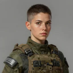 portrait of a woman by greg rutkowski, she looks like rosa salazar with military short hair and shaved, impeccable military composure, wearing tactical gear of the galactic alliance, star wars expanded universe, she is about 2 0 years old, highly detailed portrait, digital painting, artstation, concept art, smooth, sharp foccus ilustration, artstation hq