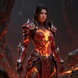 female warrior in lava armor artstation, 8k unreal engine