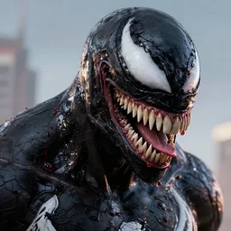 Drake as Eddie Brock from Venom (2018), 4k, insanely detailed, teeth with small drops of red water