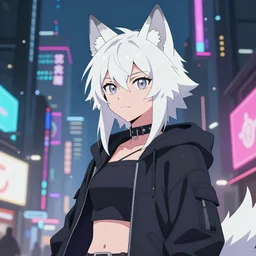 An anime portrait of a anthropomorphic wolf girl with white fur in a cyberpunk city, character art by Stanley Artgerm Lau, WLOP, Rossdraws, James Jean, Andrei Riabovitchev, Marc Simonetti, and Sakimichan, trending on artstation