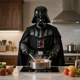 Darth Vader cooking in the kitchen
