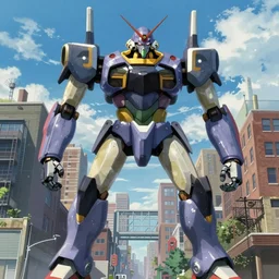 A giant robot in Northend the italian neighborhood Boston, MA in anime style a epic masterpiece highly detailed by Makoto Shinkai and Raphael Lacoste