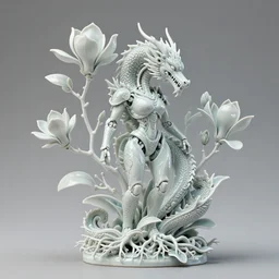 porcelain vegetal - dragon - cyborg, magnolia leaves and stems, roots, mandelbot fractal, elegant, portrait, cyberpunk 2 0 2 0 manual, by steampoweredmikej, by tim bradstreet, inktober, ink drawing, black and white, coloring pages, manga, highly detailed