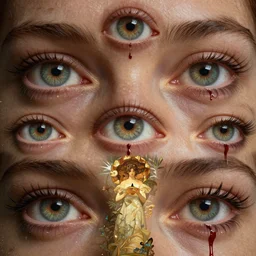 beautiful very extreme closeup eyes, many eyes, tears, blood vain, unreal engine, greg rutkowski, loish, rhads, beeple, tom bagshaw, alphonse mucha, global illumination, detailed and intricate environment