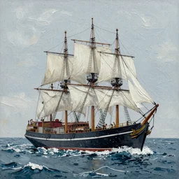 a Textured brush painting of a Clipper Ship on a rough sea