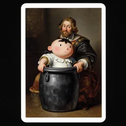 a painting of ultradetailed collectible card from garbage pail kids, a flemish baroque by dino valls, trending on zbrush central, classical realism, flemish baroque, hyper realism, chiaroscuro