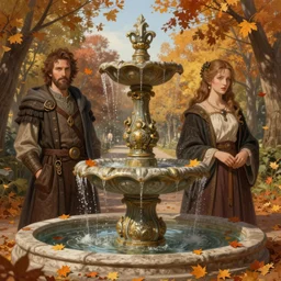 autumnal baroque fountain, d & d, fantasy, portrait, highly detailed, digital painting, trending on artstation, concept art, sharp focus, illustration, art by artgerm and greg rutkowski and magali villeneuve