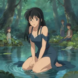fantasy woman girl kneeling in a pond miss attractive eye catching official fanart behance hd artstation by Rossdraws and Jesper Ejsing, by Makoto Shinkai and Lois van baarle, ilya kuvshinov, mystic, dreaming