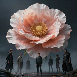 a fancy portrait of a giant floating flower by Greg Rutkowski, Sung Choi, Mitchell Mohrhauser, Maciej Kuciara, Johnson Ting, Maxim Verehin, Peter Konig, Bloodborne , 8k photorealistic, cinematic lighting, HD, high details, atmospheric , trending on artstation