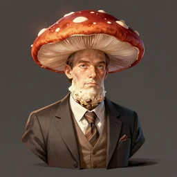 bust portrait of a well - dressed mushroom man with a mushroom head, dramatic lighting, illustration by greg rutkowski, yoji shinkawa, 4 k, digital art, concept art, trending on artstation