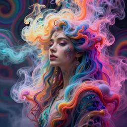 a beautiful woman engulfed in colorful liquid smoke and neon clouds, a colorful psychedelic experience, dmt, lsd, highly detailed, artstation, concept art, smooth, sharp focus, illustration, digital art by hana yata, and artem demura and beeple, alphonse mucha, chromostereopsis, octane render, unreal engine, 8 k