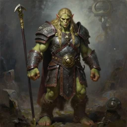 full body wide shot orc warrior princess, pretty but menacing face. a 2 4. germ. high detail scene. beksinski. mark maggiori. epic ultrarealism. oil on canvas