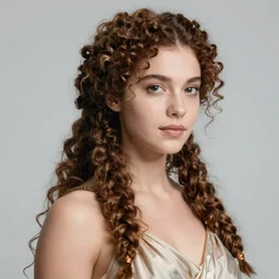 half - length portrait of beautiful witch circe with curly hair, gathered in long braids, holding a cup, in the odyssey, art by piero della francesca, giotto, leonardo da vinci