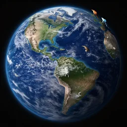 beings and creatures on the surface of an earth like planet, similar but looking, but different than earth, photorealistic style, dramatic