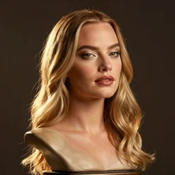 Margot Robbie bust, soft lighting, sharp details, warm colors, studio portrait
