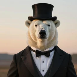 portrait painting of a polar bear dressed with a tuxedo and a top hat, with a snobby disapproving look. art by william adolphe bouguereau. during golden hour. extremely detailed. beautiful. 4 k. award - winning