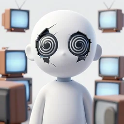 depraved and broken with spiral eyes with tvs all around him channeling mind control frequencies towards him in the style of miglena grancharova,, ultra 8 k