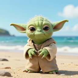 sad Yoda on a beach