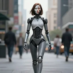 portrait of a female android with broken face walking around the city, full view, popular on artstation, artstationhd, artstationhq 8 k, volumetric lighting, super focused, no blur, trending on artstation, ultra detailed, by artgerm and james gurney, greg rutkowski