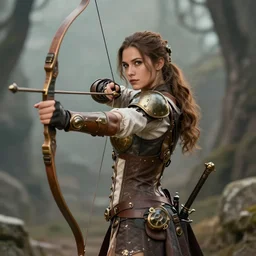 photo of a steampunk female archer, highly detailed, 4k