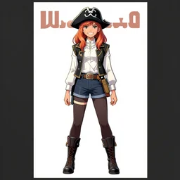 artgerm, joshua middleton comic cover art, pretty pirate marisa laren smiling, full body, symmetrical eyes, symmetrical face, long curly black hair, on a pirate ship background, warm colors