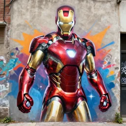 a full body graffiti portrait of iron man