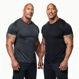 dwayne johnson standing next to his identical clone