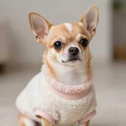 a cute chihuahua wearing a fuzzy sweater, high resolution photo