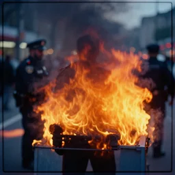 a photo of police brutality, bokeh, color grading, filmic, dslr, velvia, vintage, spectral color, fire, burn, inferno, post - production, in a symbolic and meaningful style, insanely detailed and intricate, hypermaximalist, elegant, ornate, hyper realistic, super detailed