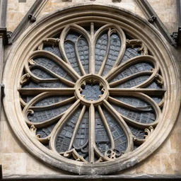 ornate symmetrical spiral cathedral window with stonework, very beautiful, photograph, high definition