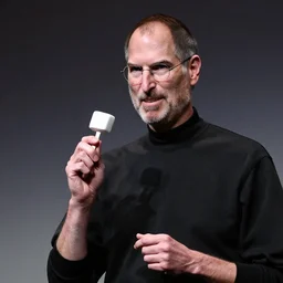 steve jobs holds a marshmallow on stage
