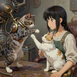 semi reallistic gouache gesture painting, by yoshitaka amano, by ruan jia, by Conrad roset, by dofus online artists, detailed anime 3d render of cats fighting,cats, felines, meow, cats,  portrait, cgsociety, artstation, rococo mechanical, Digital reality, sf5 ink style, dieselpunk atmosphere, gesture  drawn