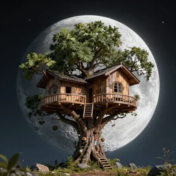 moon - based treehouse in the near future. space background. realistic concept art
