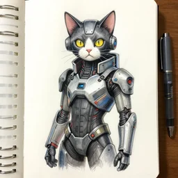 cat wearing cyberpunk suit sketck