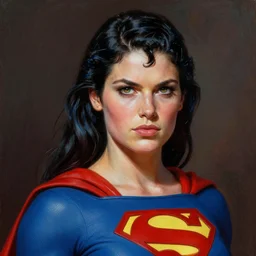 ultra realistic portrait painting of supergirl, art by frank frazetta, 4 k, ultra realistic, fierce look, highly detailed, epic lighting.