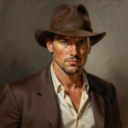 ultra realistic portrait painting of indiana jones, art by frank frazetta, 4 k, ultra realistic, highly detailed, epic lighting